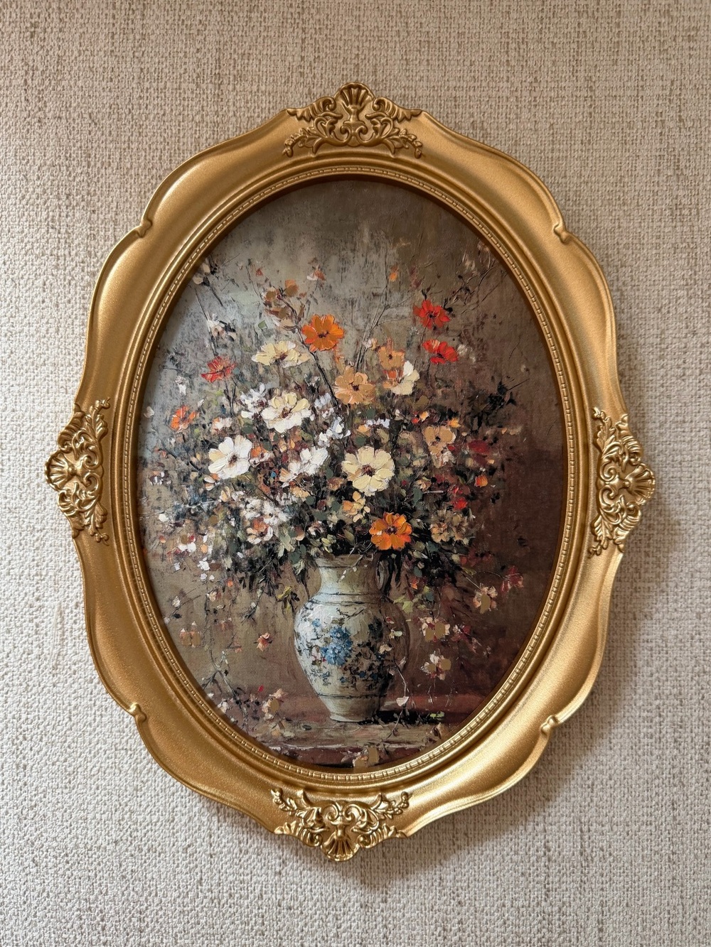 11x14” Floral Still Life in Ornate Gold Frame oil vintage inspired